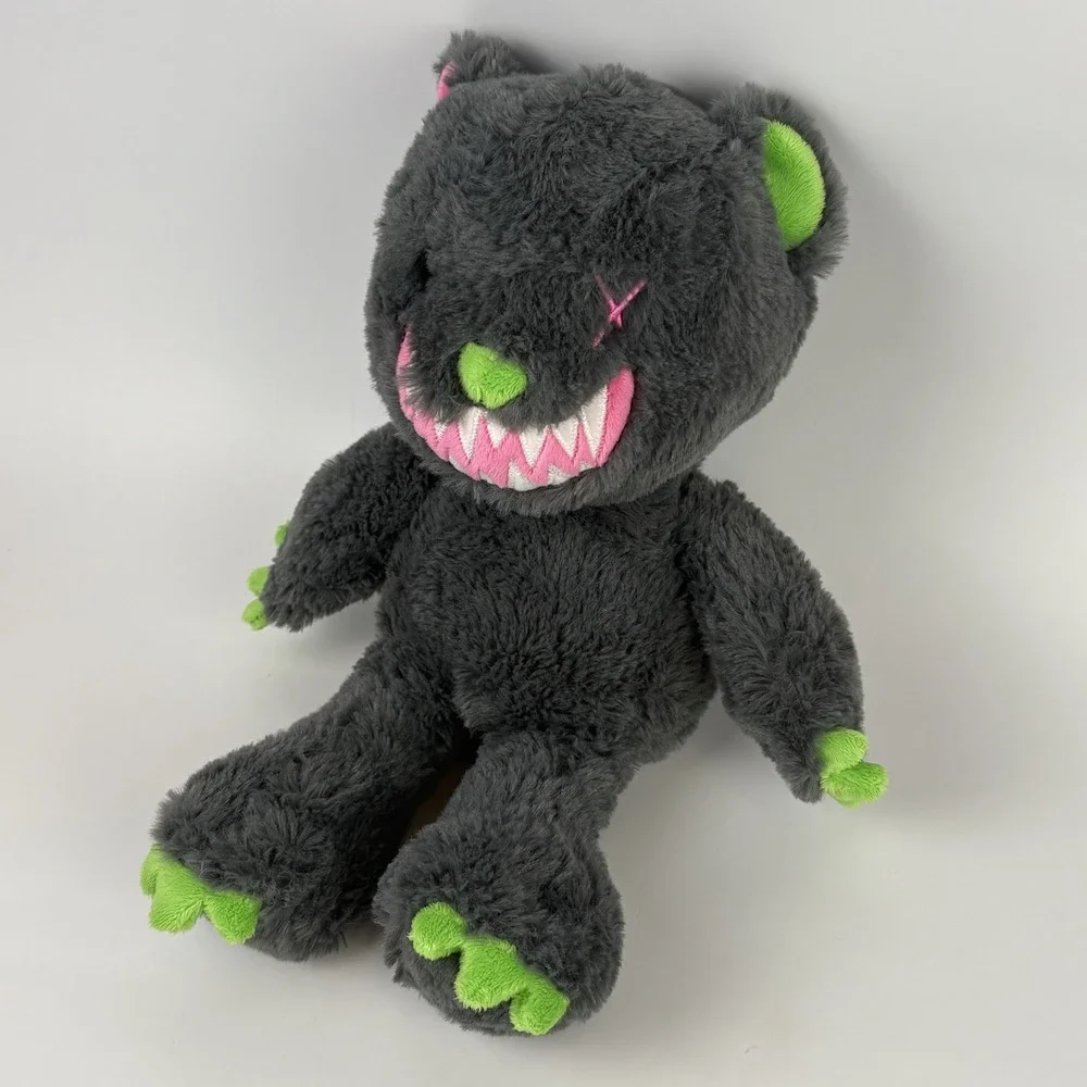 Creepy Zombie Bear Plush 14″ Neon Green & Pink Horror Stuffed Animal